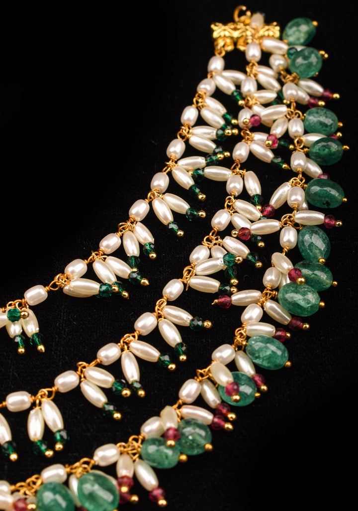 White and Green Unique 3 row Pearl ear chain | Shobitam Jewelry (Copy)
