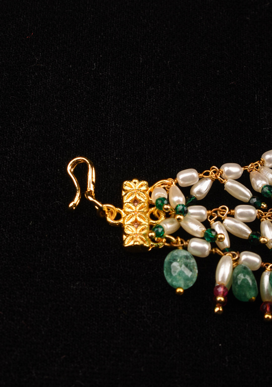 White and Green Unique 3 row Pearl ear chain | Shobitam Jewelry (Copy)