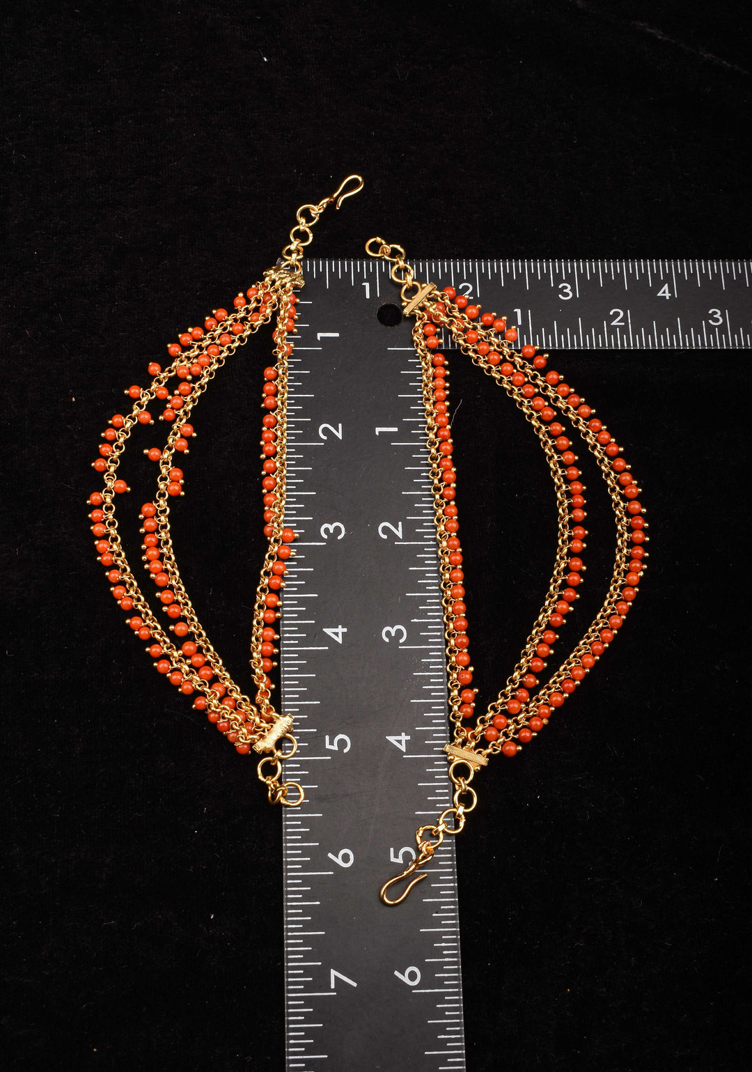 Three-Layered Red Beads Ear Chain  | Shobitam Jewelry