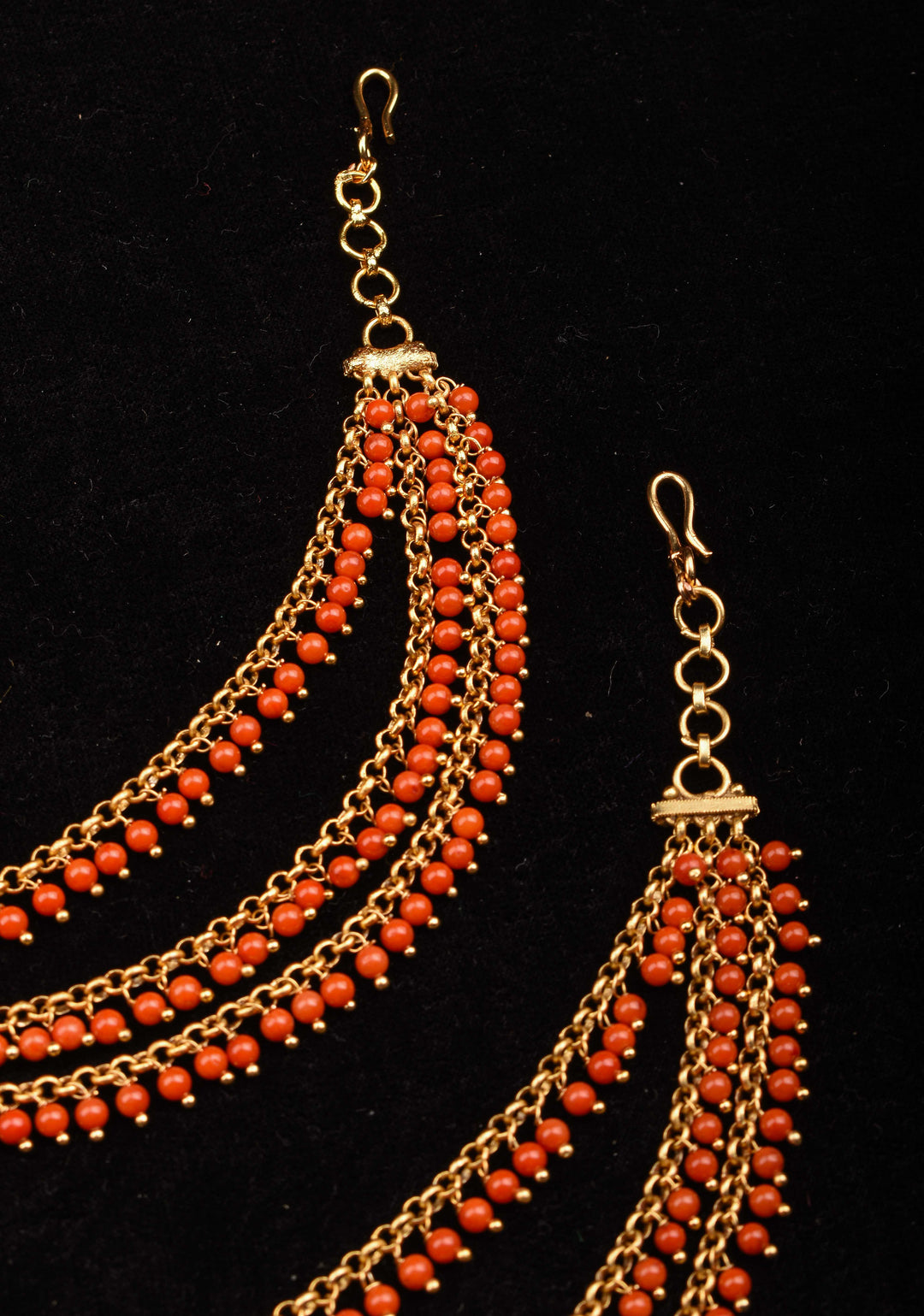 Three-Layered Red Beads Ear Chain  | Shobitam Jewelry