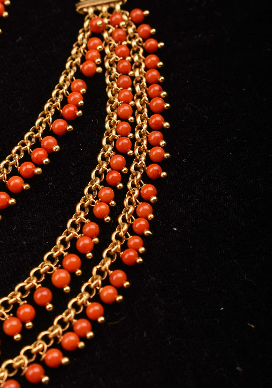 Three-Layered Red Beads Ear Chain  | Shobitam Jewelry