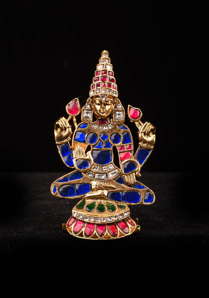 Antique Gold Lakshmi Idol with Ruby and sapphire Like stone accents