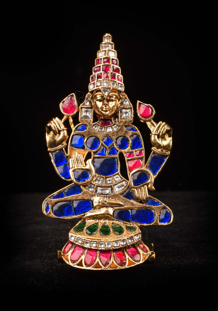 Antique Gold Lakshmi Idol with Ruby and sapphire Like stone accents