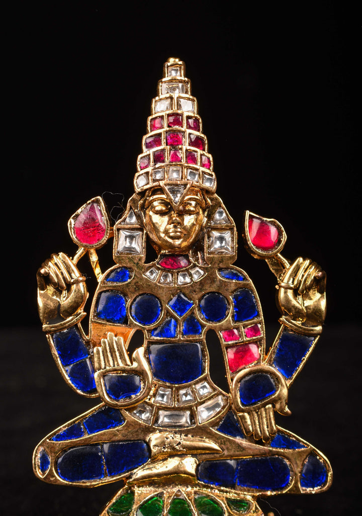 Antique Gold Lakshmi Idol with Ruby and sapphire Like stone accents