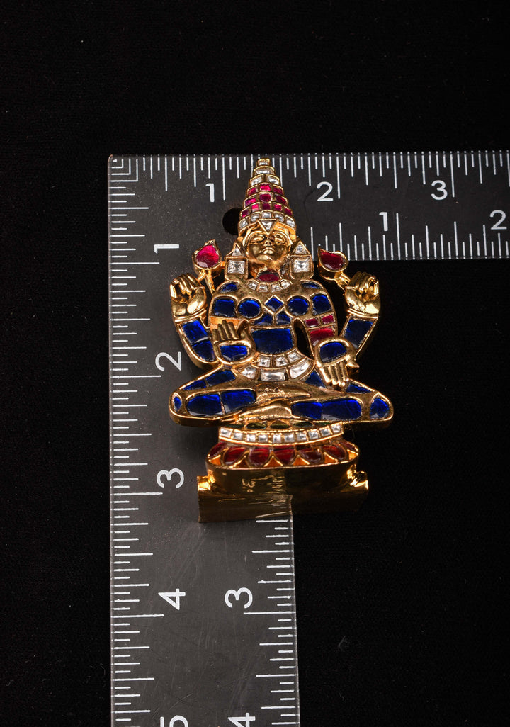 Antique Gold Lakshmi Idol with Ruby and sapphire Like stone accents