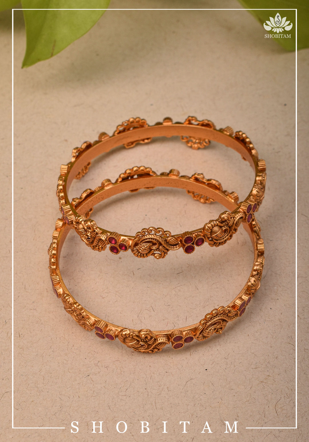 Bangles with Peacock and Pink Stone  Units | Shobitam Jewelry