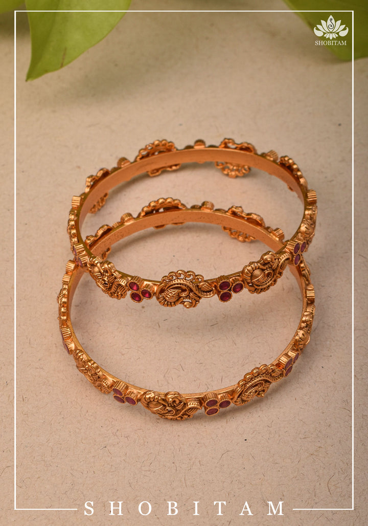 Bangles with Peacock and Pink Stone  Units | Shobitam Jewelry