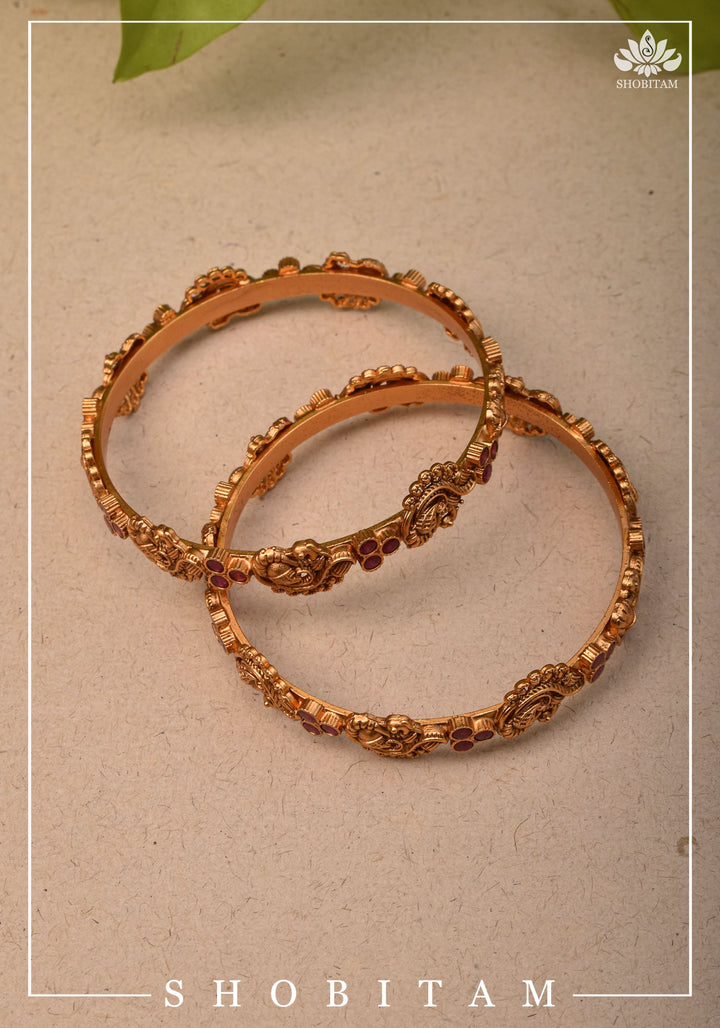 Bangles with Peacock and Pink Stone  Units | Shobitam Jewelry