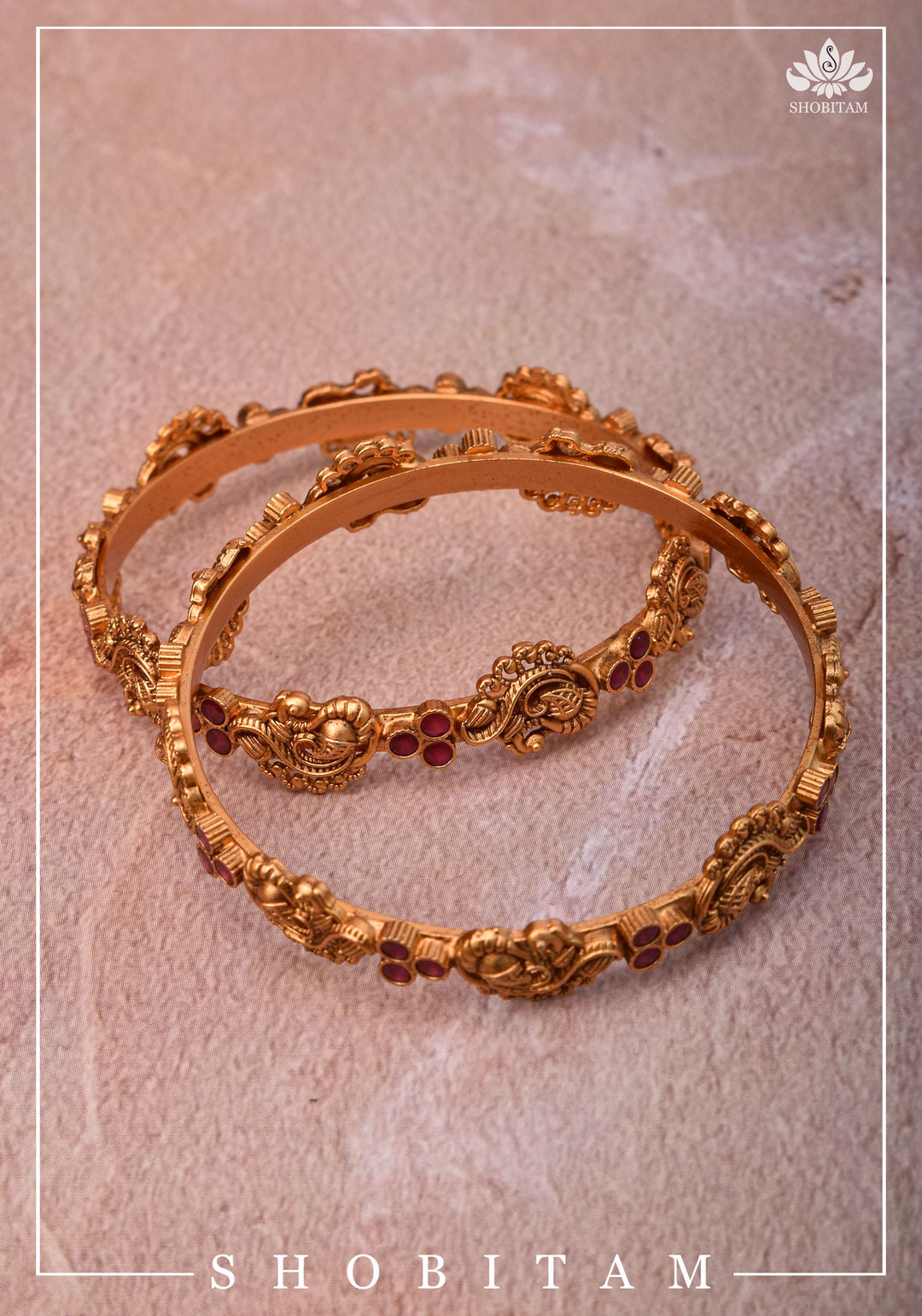Bangles with Peacock and Pink Stone  Units | Shobitam Jewelry