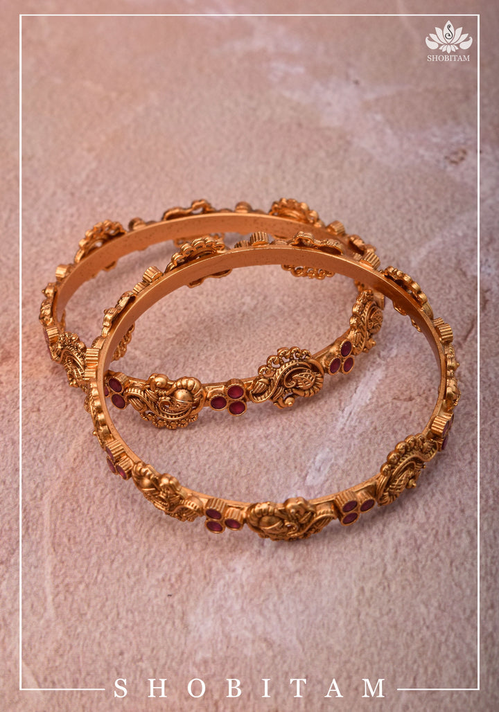 Bangles with Peacock and Pink Stone  Units | Shobitam Jewelry