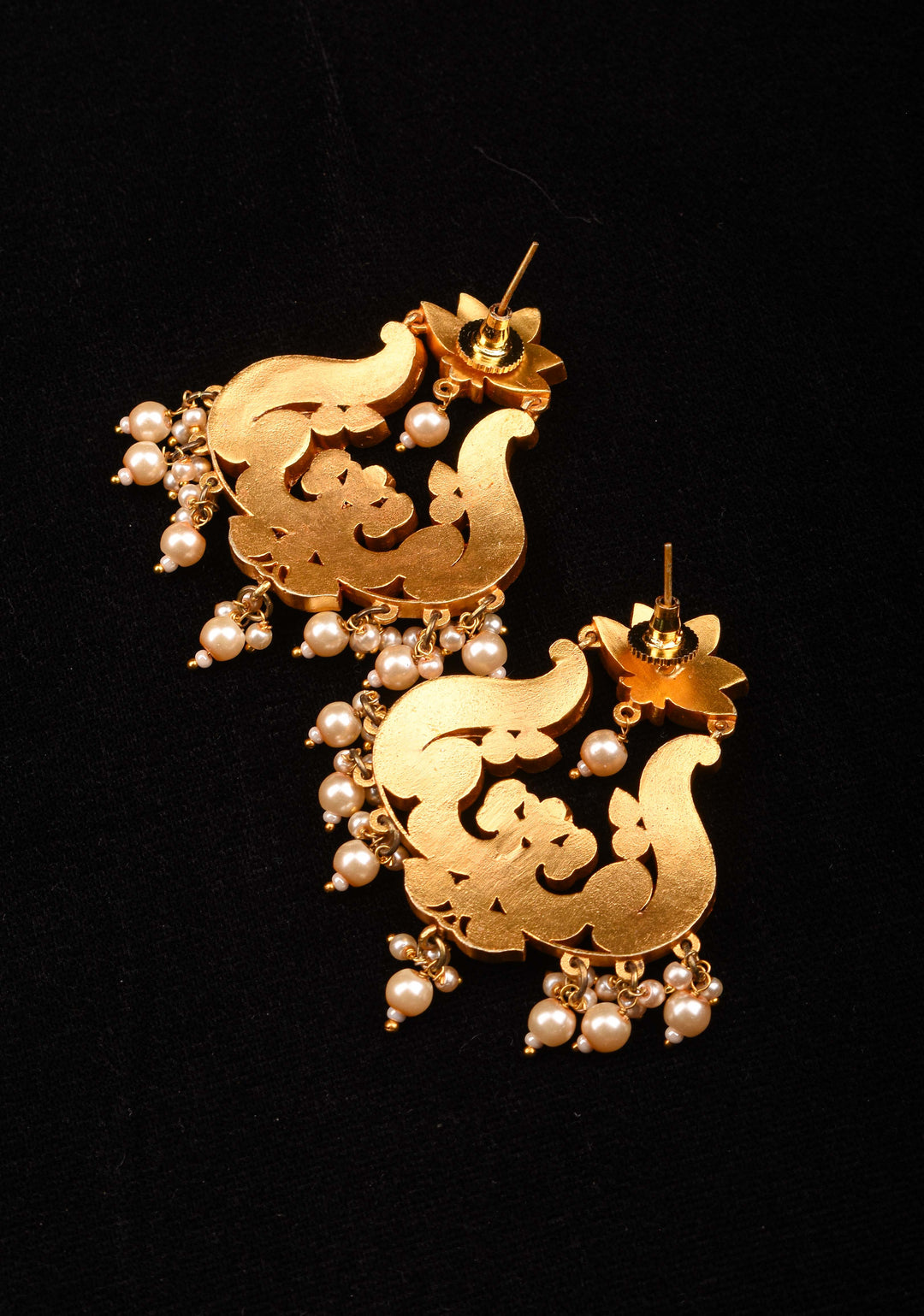 Handcrafted Jadau Earrings with Pink, Green and White Stones with Dangling Pearls | Shobitam Jewelry