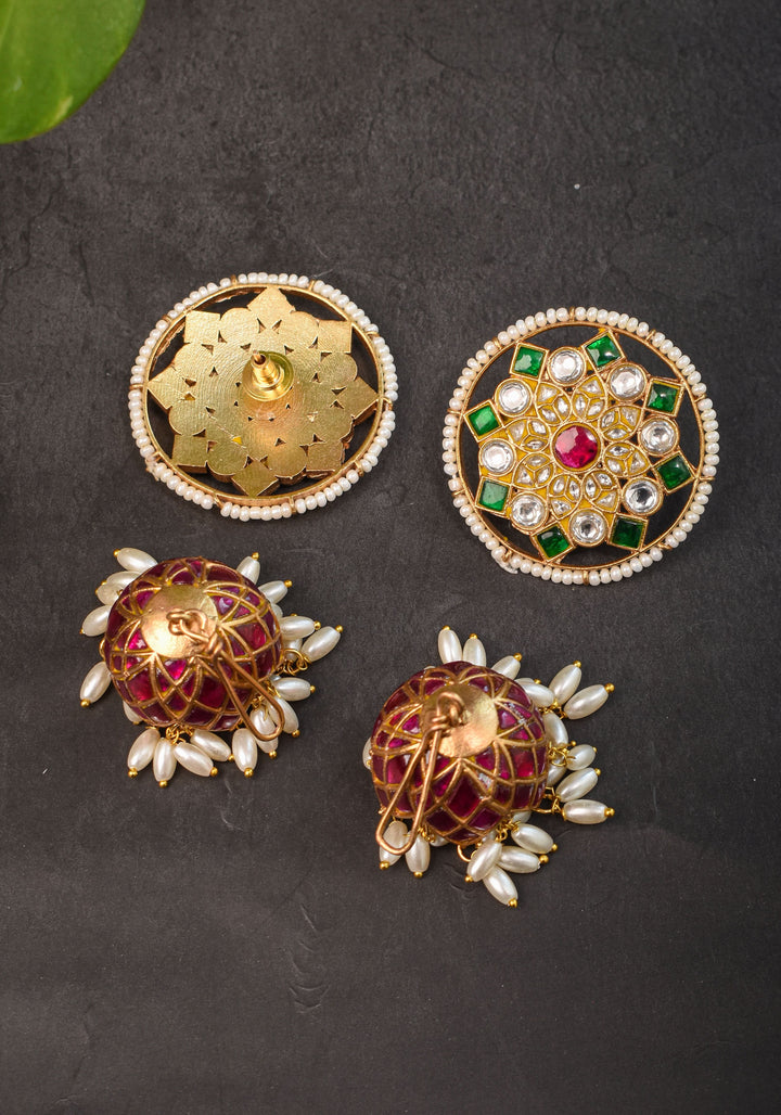 2 in 1 Statement detachable Jhumka and large Stud | Shobitam Jewelry