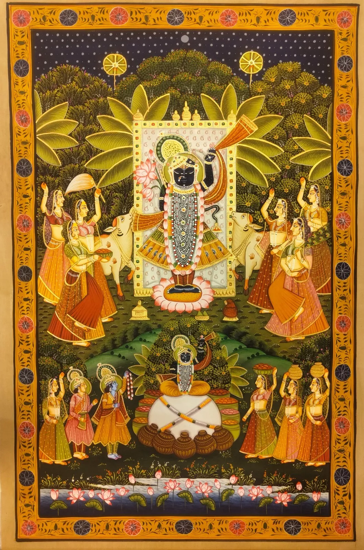 2x3 feet Authentic Jaipur Painting SHREENATH JI in SADHNA  | SHOBITAM