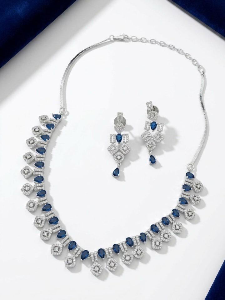 Finely Crafted Silver Plated American Diamond Necklace Set | SHOBITAM