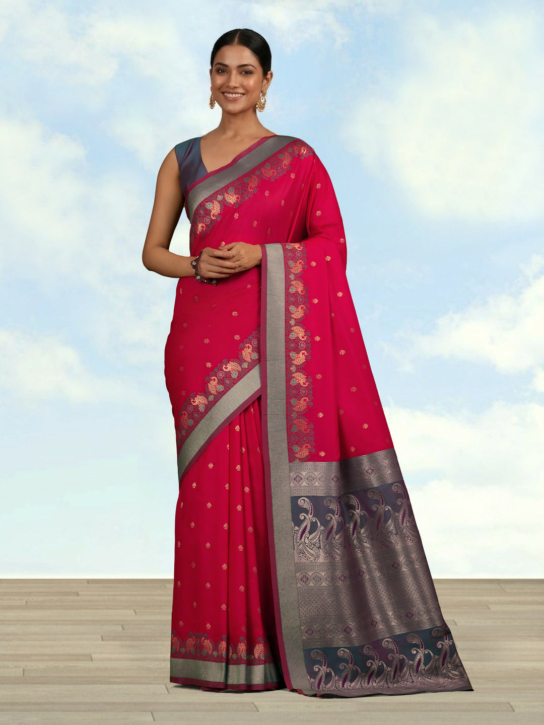 Pink Banarasi Silk Blend Saree | SHOBITAM
