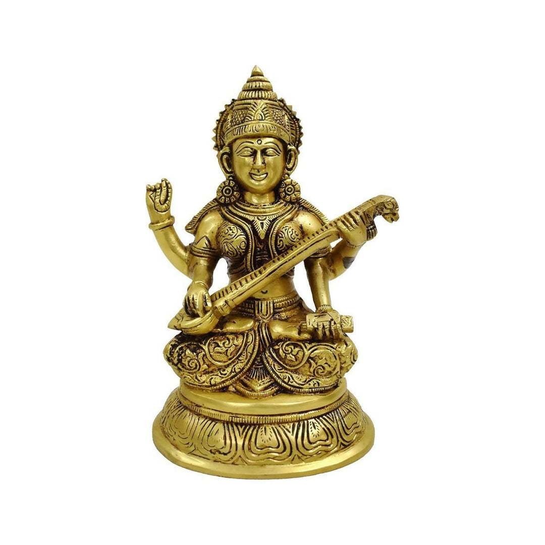 9" Brass Saraswati Idol | SHOBITAM