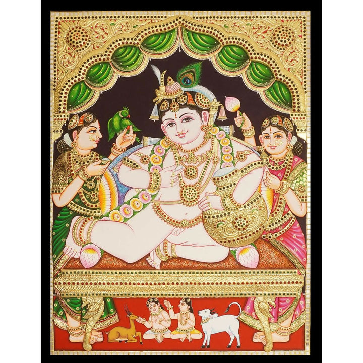 12*15 Tanjore Painting of Butter Thief Krishna, Authentic 22 ct Gold Plated , Unframed | SHOBITAM