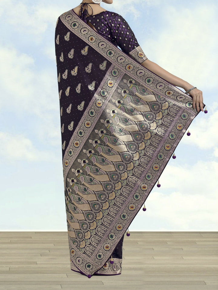 Purple Color Banarasi Satin Silk Zari Weaving Saree | SHOBITAM