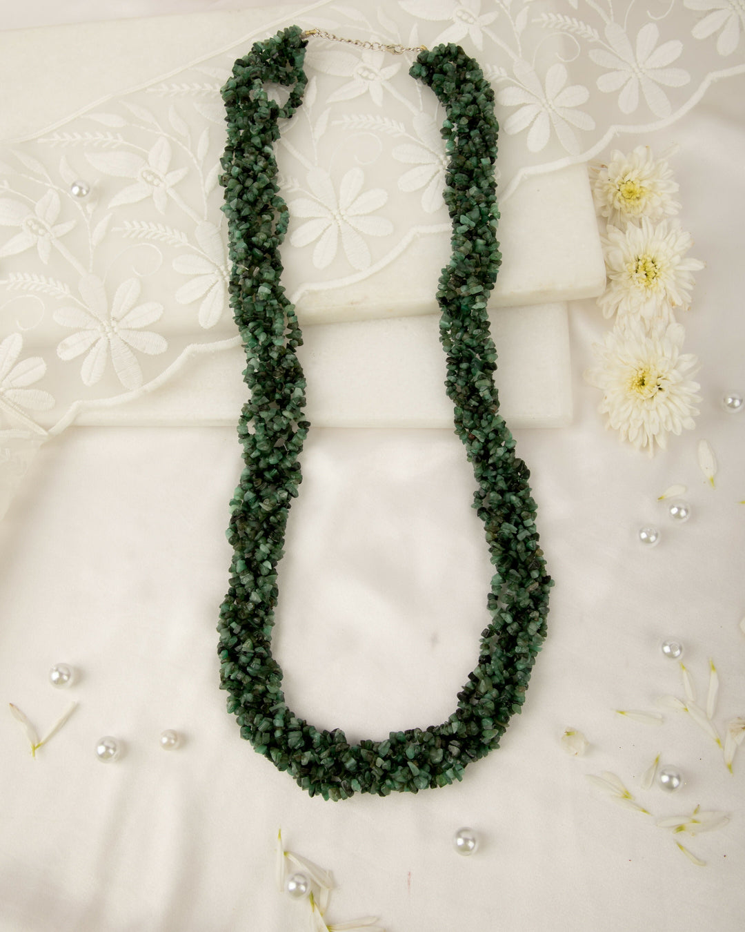 Vana Ratna: Original Emerald Uncut Braided Mala  | SHOBITAM