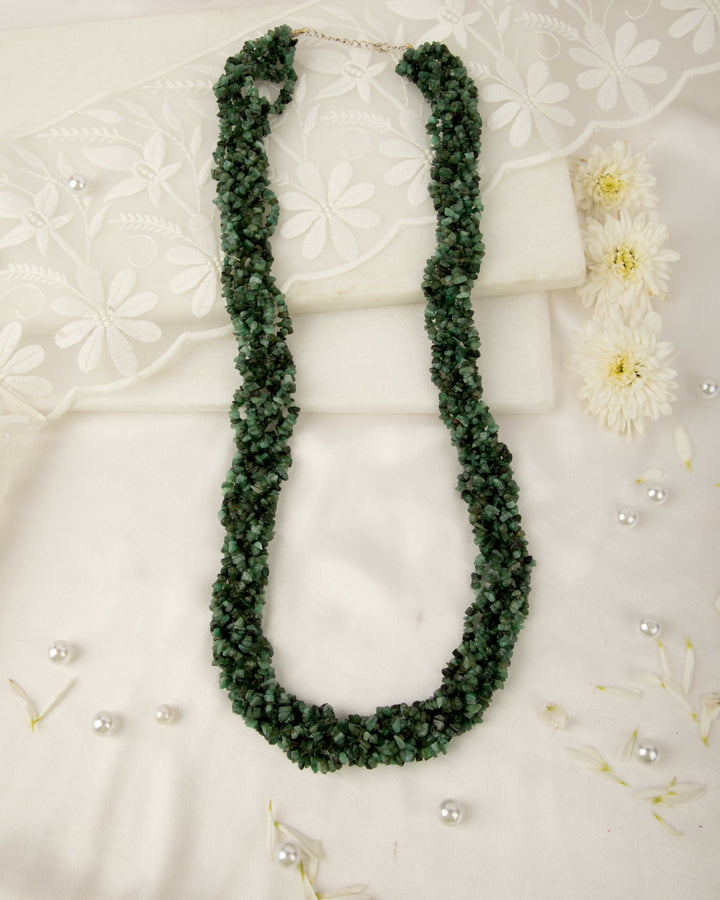 Vana Ratna: Original Emerald Uncut Braided Mala  | SHOBITAM