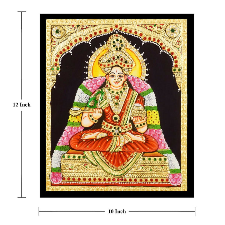 12*10 TANJORE PAINTING ANNAPOORANESWARI Authentic With 22 Ct Gold Foil and Jaipur Gemstones,Unframed | SHOBITAM