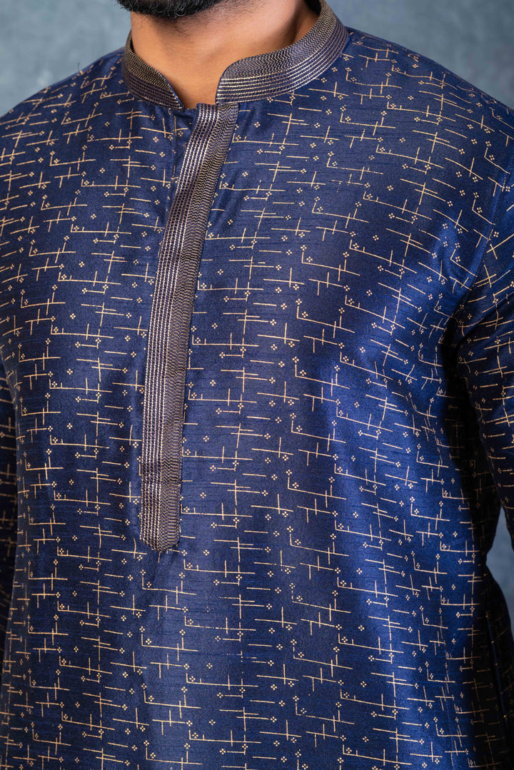 Prakatha Blue Silk Blend Kurta Dhoti Set For Men With Embroidered Work | SHOBITAM