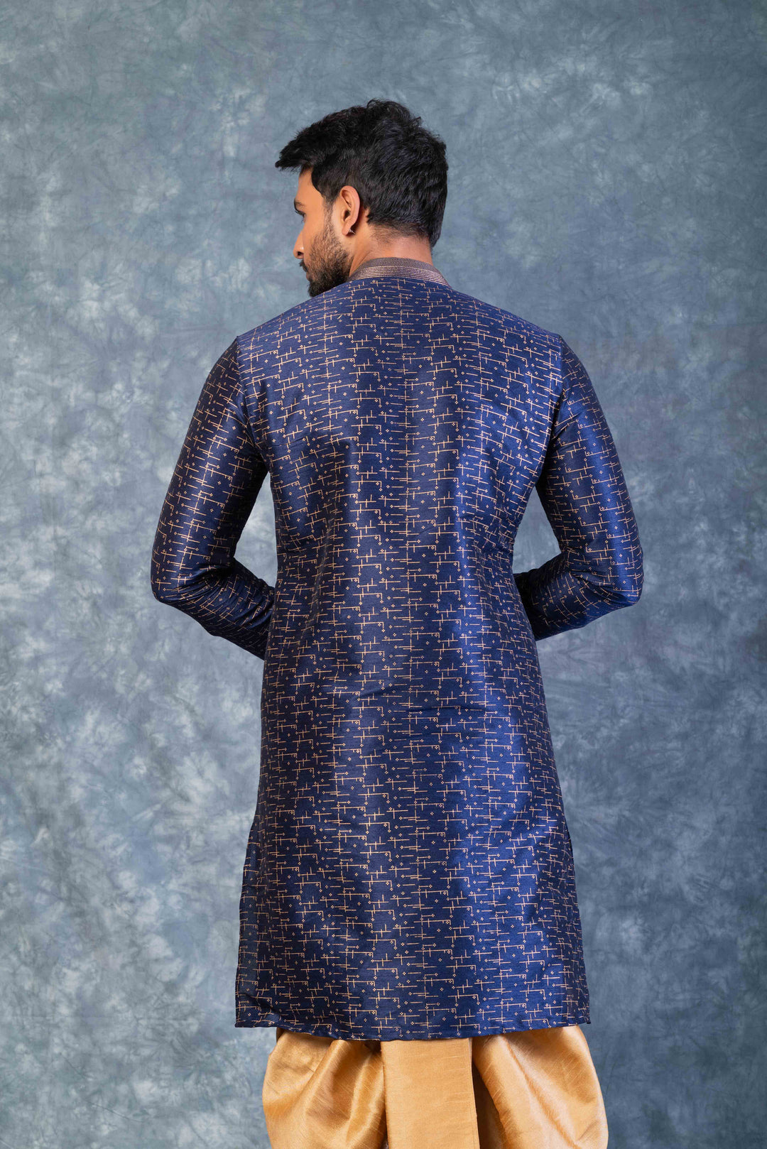 Prakatha Blue Silk Blend Kurta Dhoti Set For Men With Embroidered Work | SHOBITAM