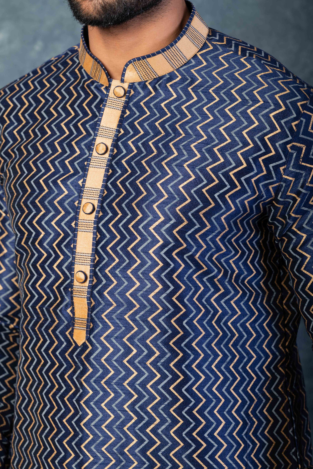 Prakatha Blue Silk Blend Kurta Dhoti Set For Men With Embroidered Work | SHOBITAM