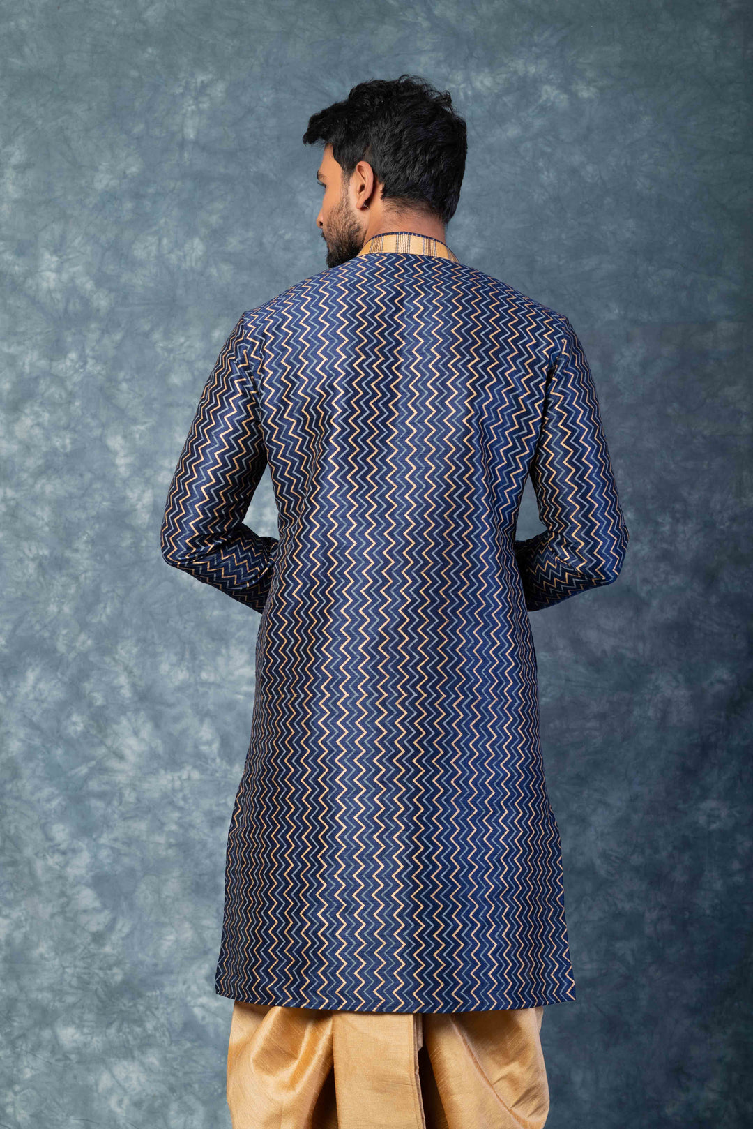 Prakatha Blue Silk Blend Kurta Dhoti Set For Men With Embroidered Work | SHOBITAM