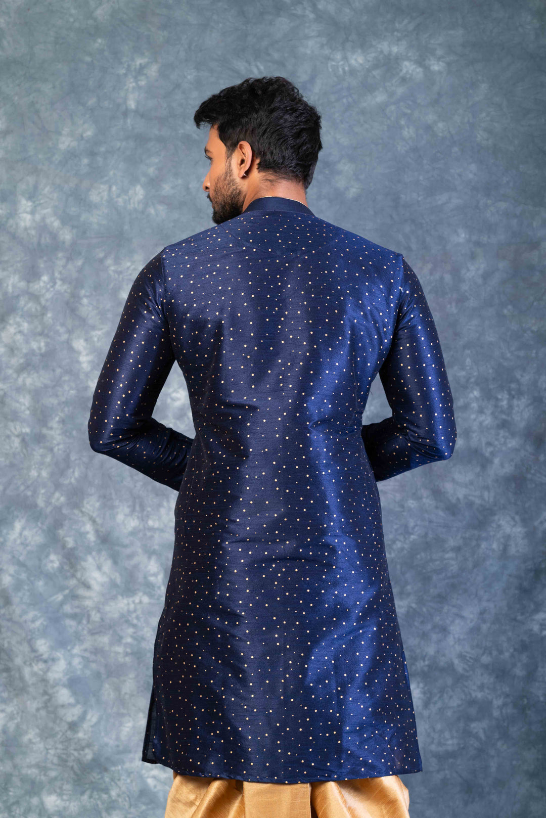 Prakatha Blue Silk Blend Kurta Dhoti Set For Men With Embroidered Work | SHOBITAM