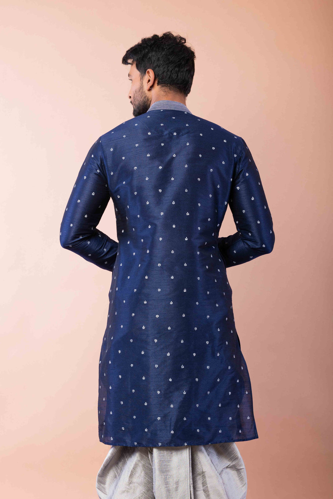 Prakatha Blue Silk Blend Kurta Dhoti Set For Men With Embroidered Work | SHOBITAM