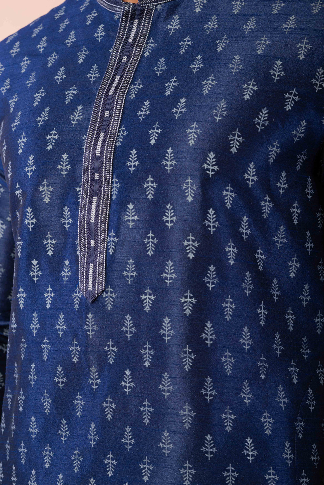 Prakatha Blue Silk Blend Kurta Dhoti Set For Men With Embroidered Work | SHOBITAM