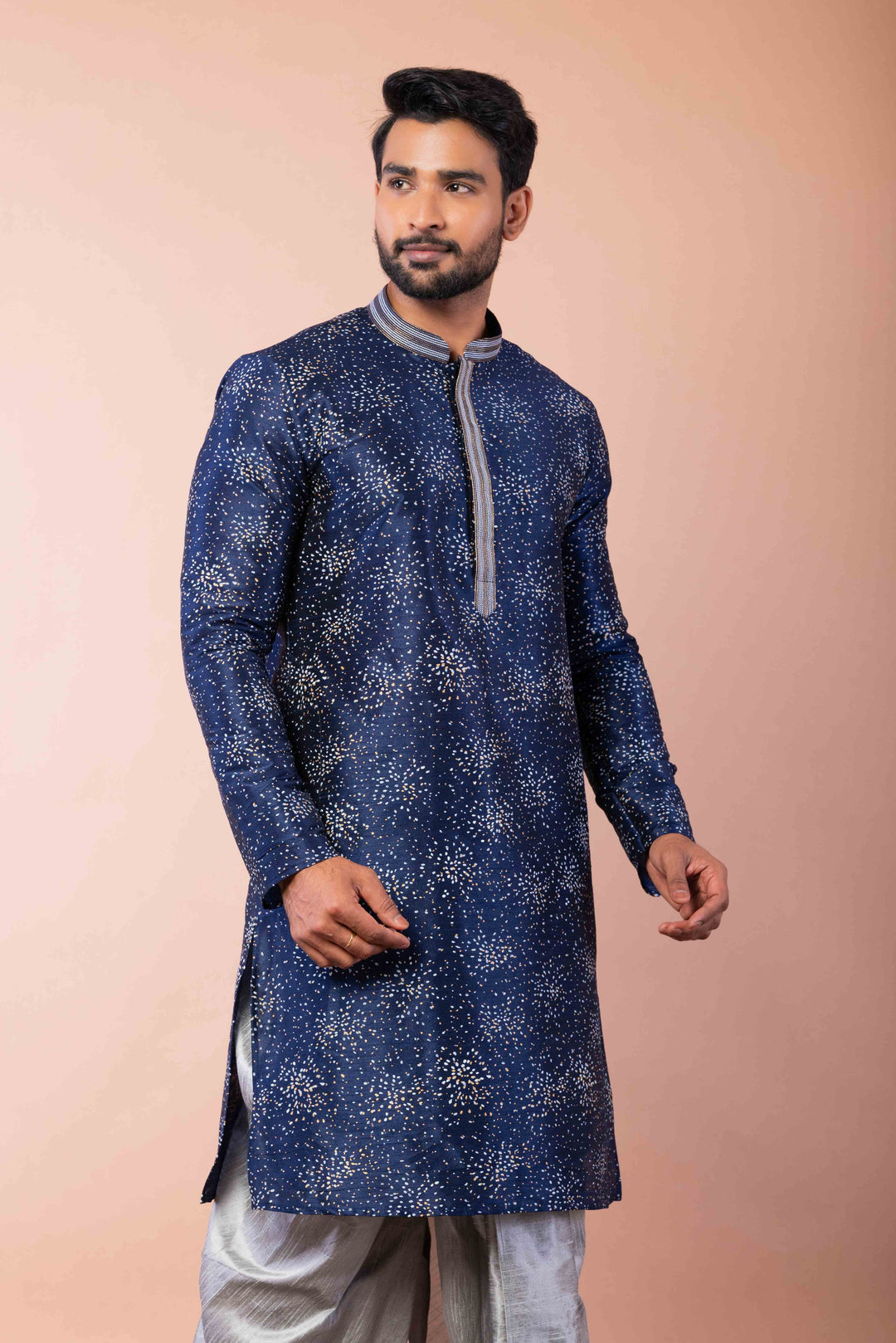 Prakatha Blue Silk Blend Kurta Dhoti Set For Men With Embroidered Work | SHOBITAM