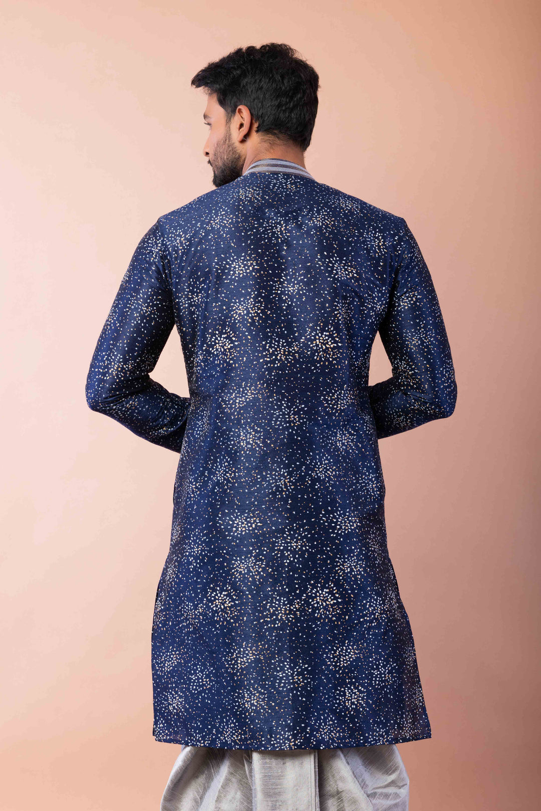 Prakatha Blue Silk Blend Kurta Dhoti Set For Men With Embroidered Work | SHOBITAM