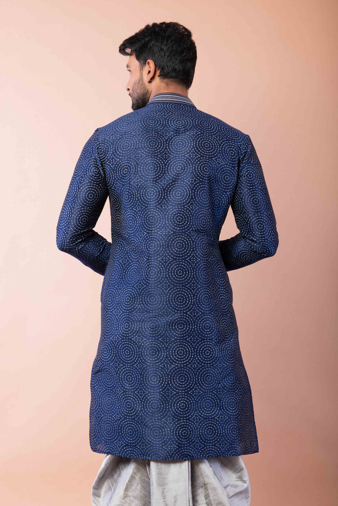 Prakatha Blue Silk Blend Kurta Dhoti Set For Men With Embroidered Work | SHOBITAM
