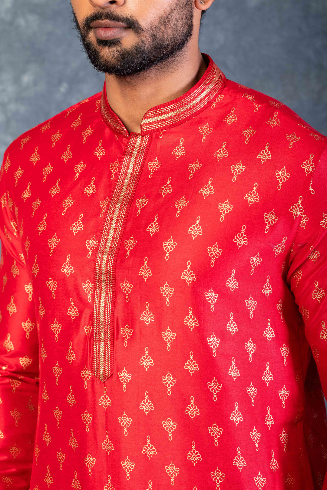Prakatha Red Silk Blend Kurta Dhoti Set For Men With Embroidered Work | SHOBITAM