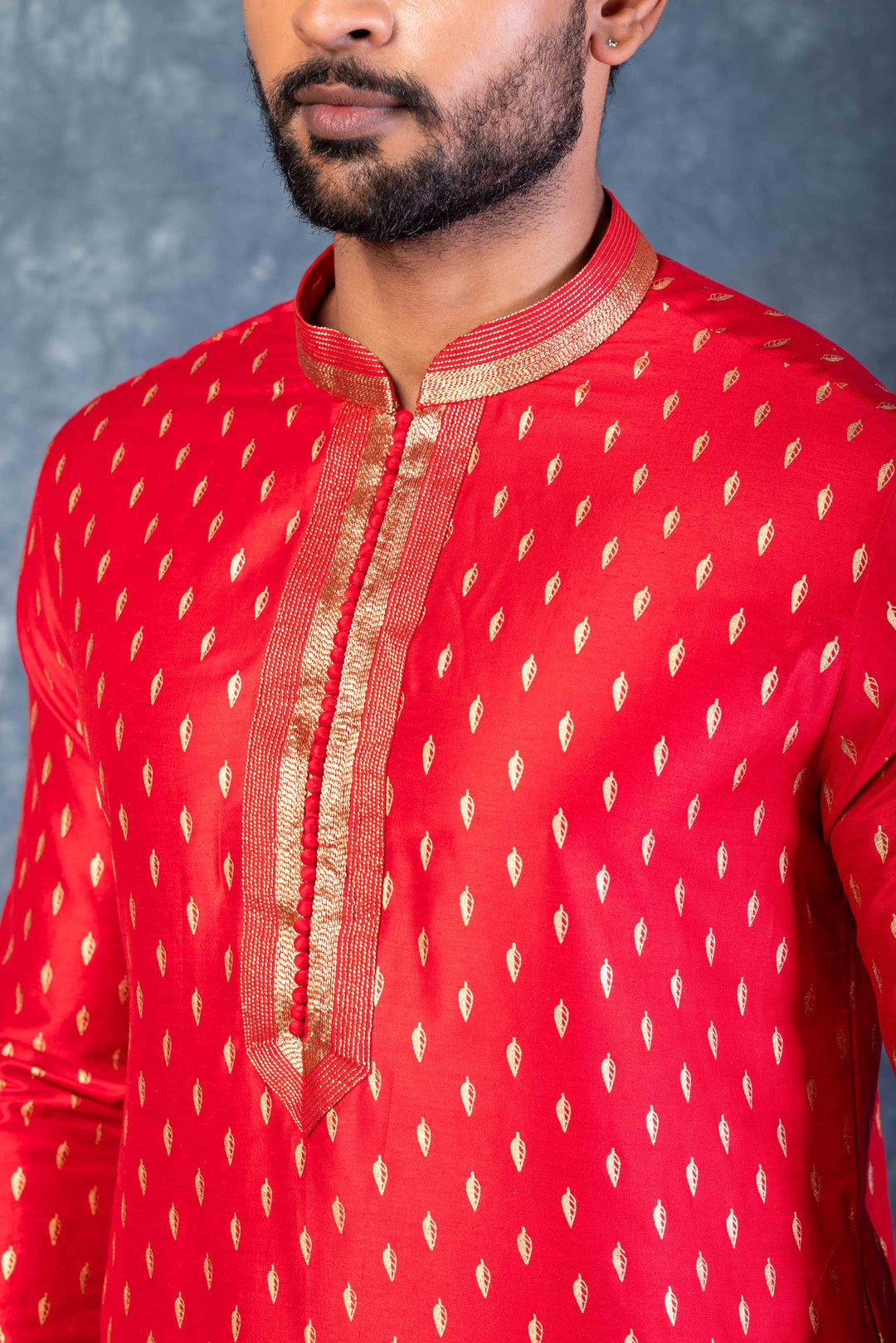 Prakatha Red Silk Blend Kurta Dhoti Set For Men With Embroidered Work | SHOBITAM