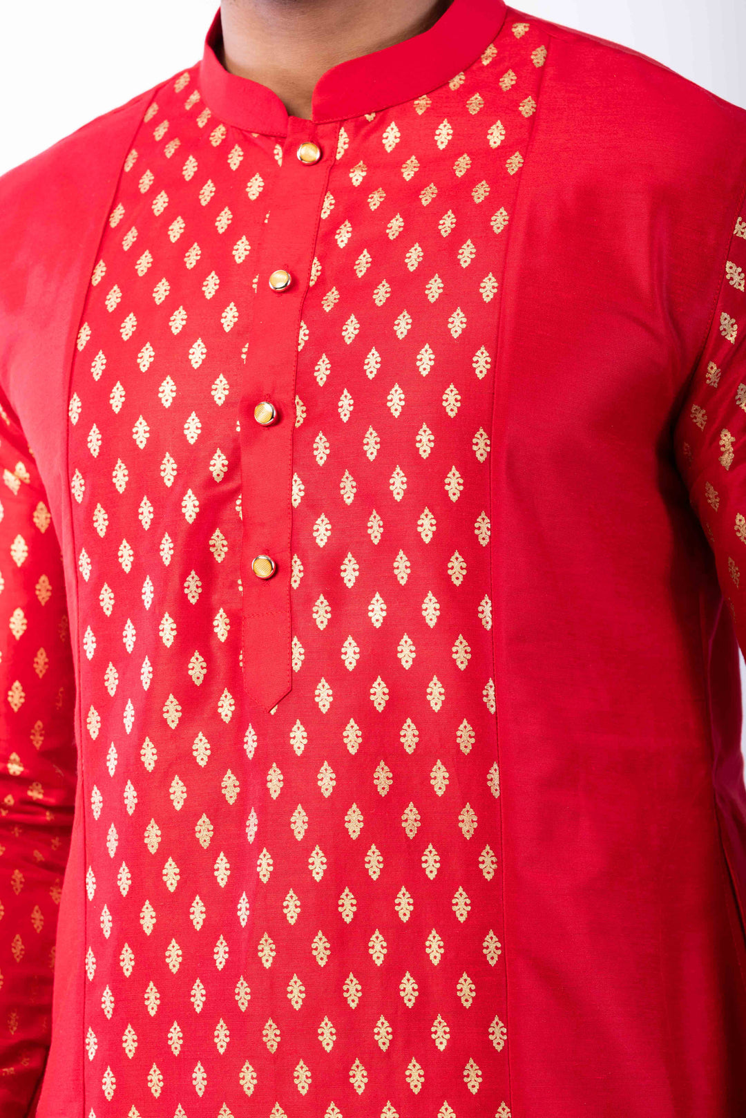 Prakatha Red Silk Blend Kurta Dhoti Set For Men With Embroidered Work | SHOBITAM