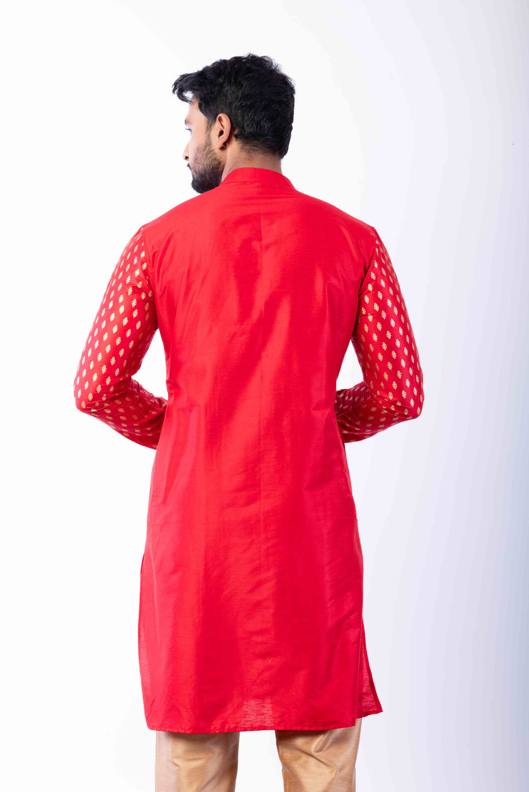 Prakatha Red Silk Blend Kurta Dhoti Set For Men With Embroidered Work | SHOBITAM