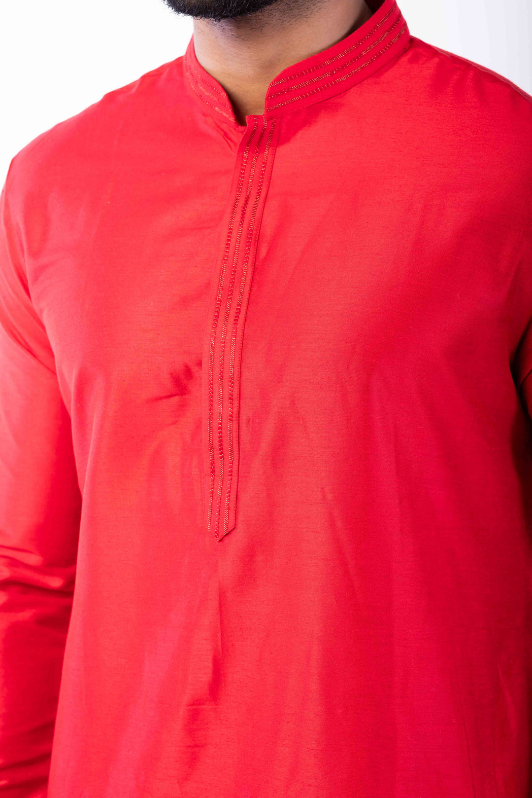 Prakatha Red Silk Blend Kurta Pyjama For Men With Embroidered Work | SHOBITAM