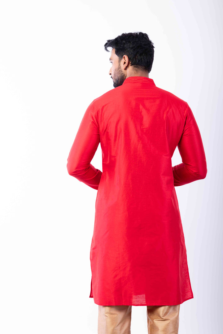 Prakatha Red Silk Blend Kurta Pyjama For Men With Embroidered Work | SHOBITAM