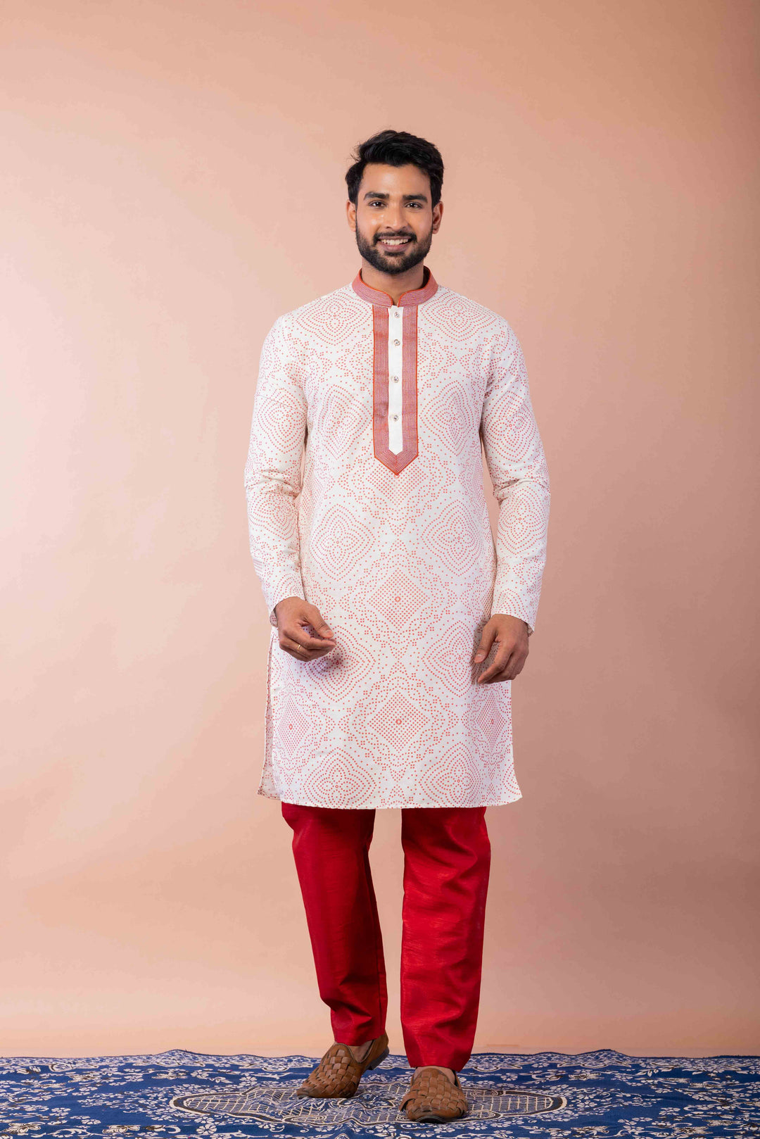Prakatha White Silk Blend Kurta Pyjama For Men With Embroidered Work | SHOBITAM