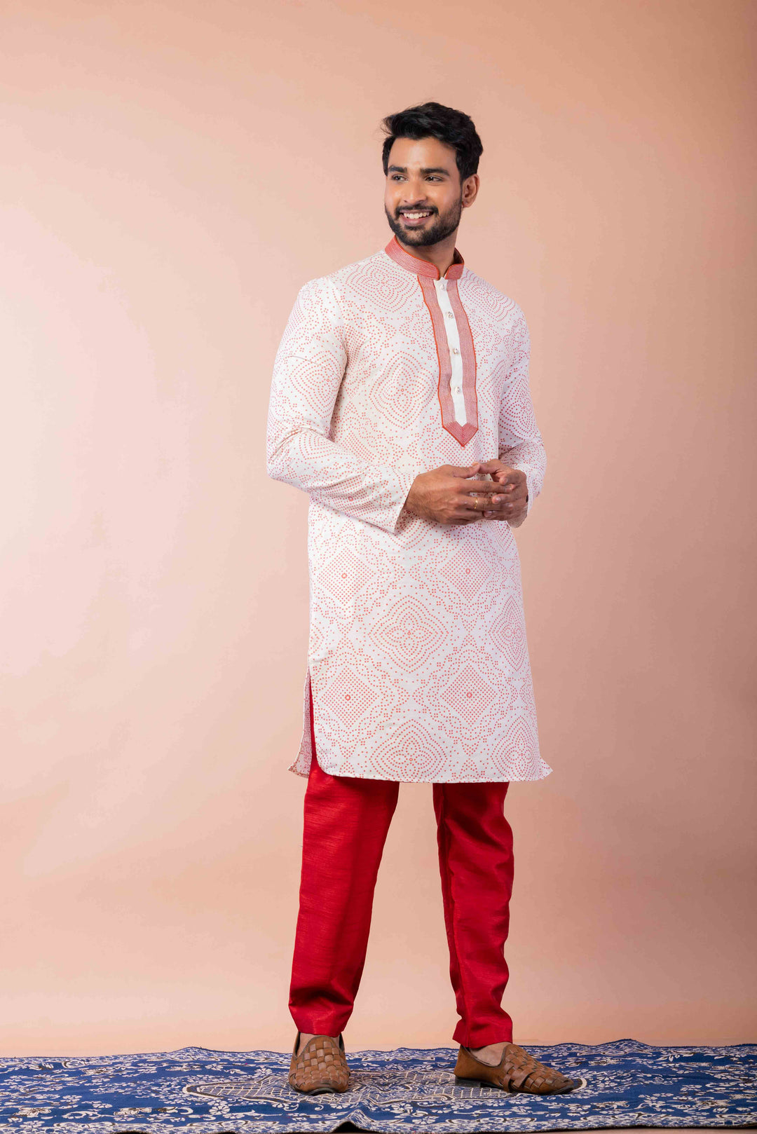 Prakatha White Silk Blend Kurta Pyjama For Men With Embroidered Work | SHOBITAM