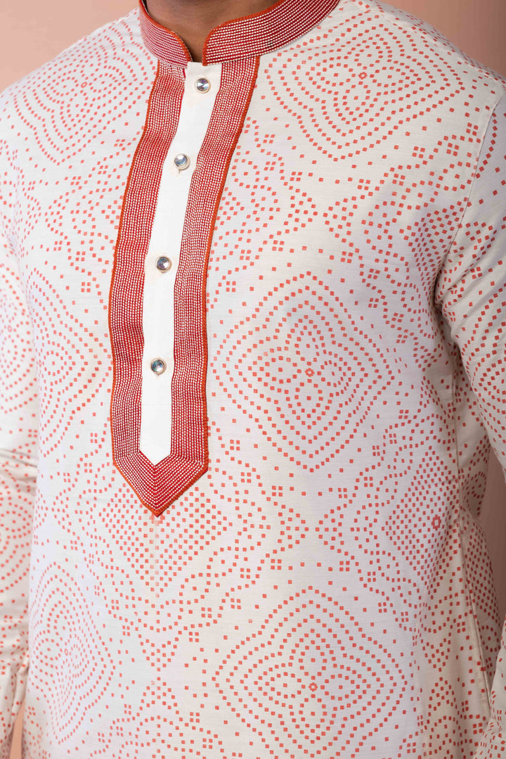 Prakatha White Silk Blend Kurta Pyjama For Men With Embroidered Work | SHOBITAM