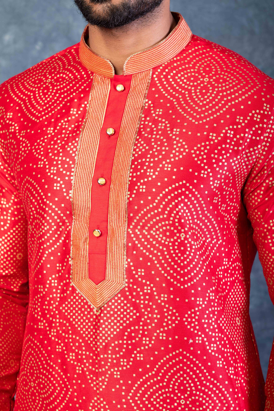 Prakatha Red Silk Blend Kurta Dhoti Set For Men With Embroidered Work | SHOBITAM
