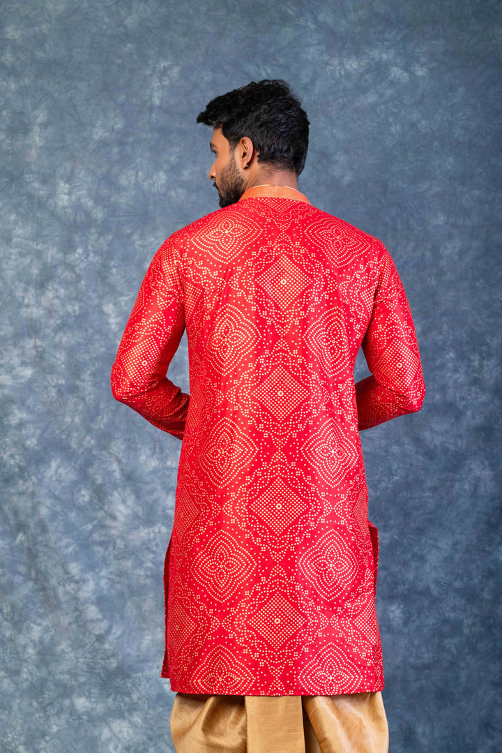 Prakatha Red Silk Blend Kurta Dhoti Set For Men With Embroidered Work | SHOBITAM