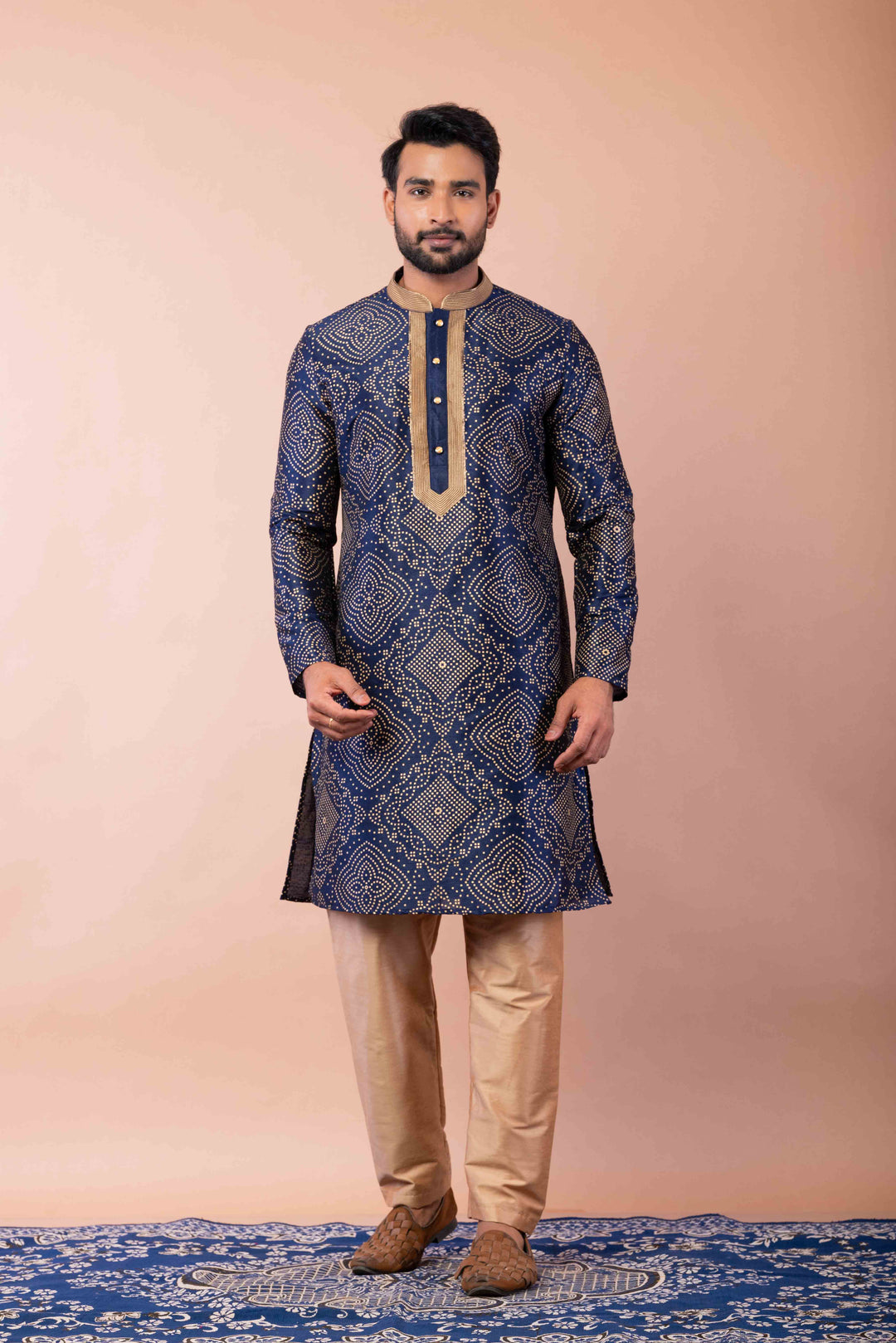 Prakatha Blue Silk Blend Kurta Dhoti Set For Men With Embroidered Work | SHOBITAM