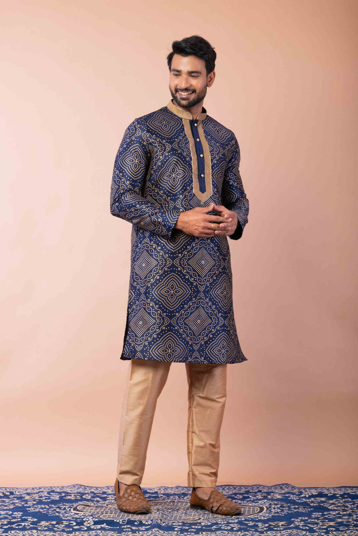 Prakatha Blue Silk Blend Kurta Dhoti Set For Men With Embroidered Work | SHOBITAM