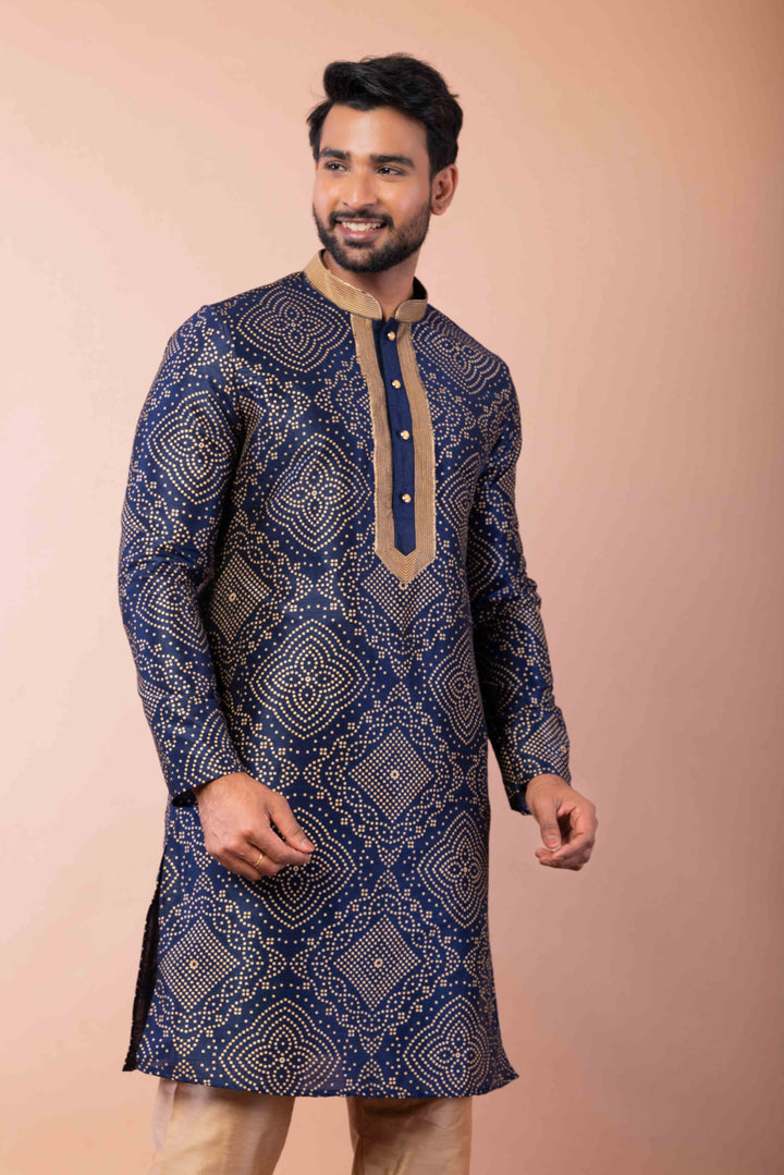 Prakatha Blue Silk Blend Kurta Dhoti Set For Men With Embroidered Work | SHOBITAM