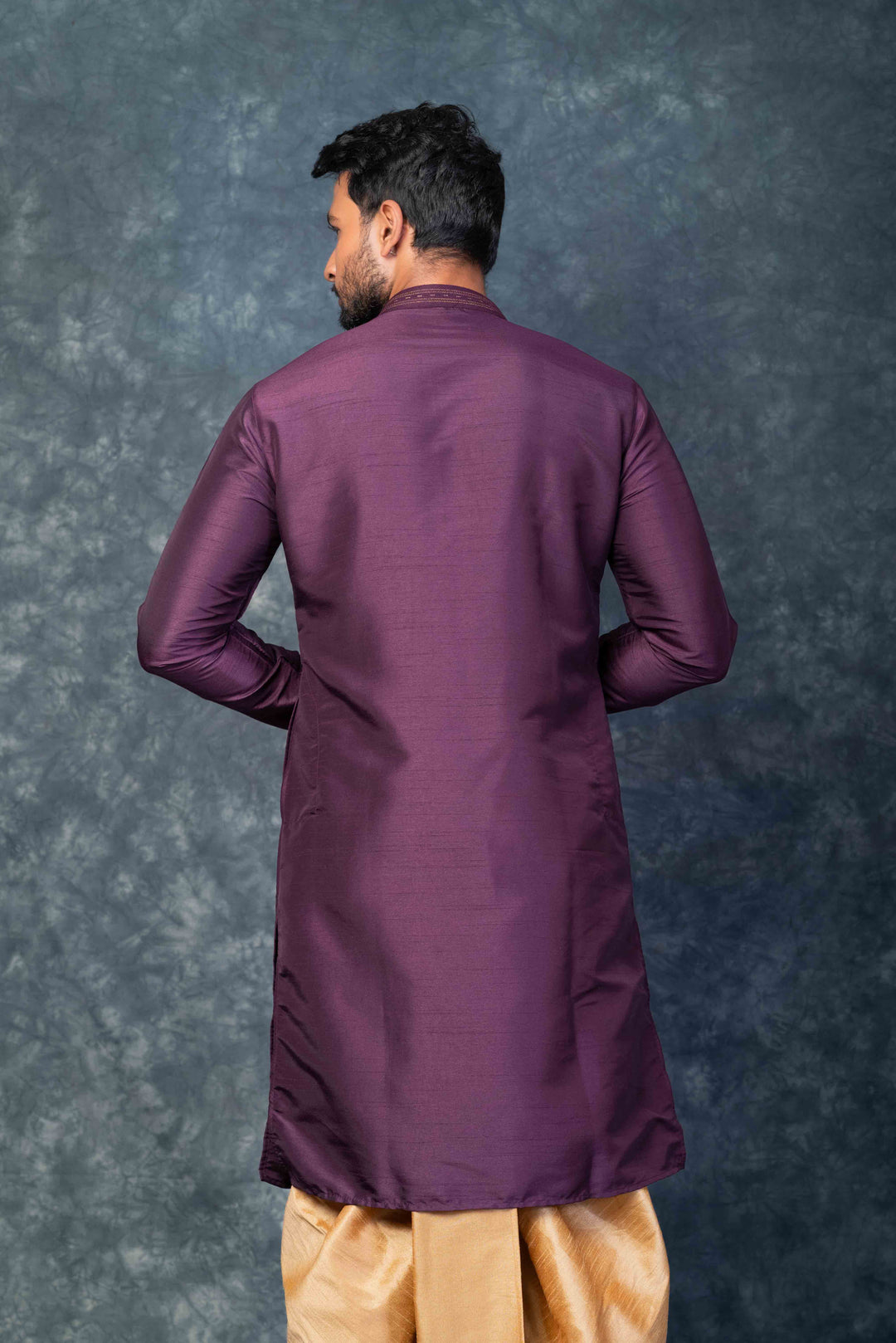 Prakatha Purple Silk Blend Kurta Dhoti Set For Men With Embroidered Work | SHOBITAM